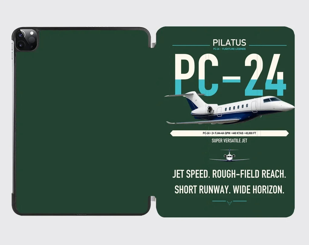 Pilatus PC-24 design on dark green ipad tablet case