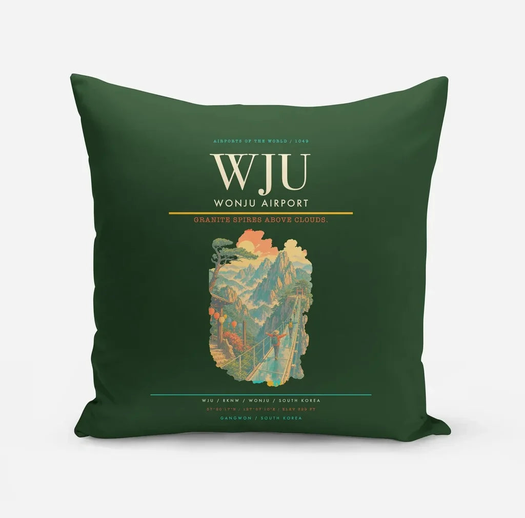 Wonju Airport (WJU) design on dark green pillow