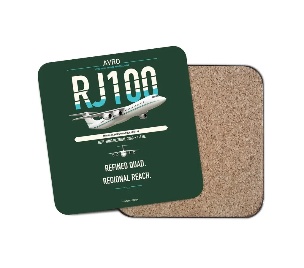 Avro RJ100 design on dark green 1 piece coaster