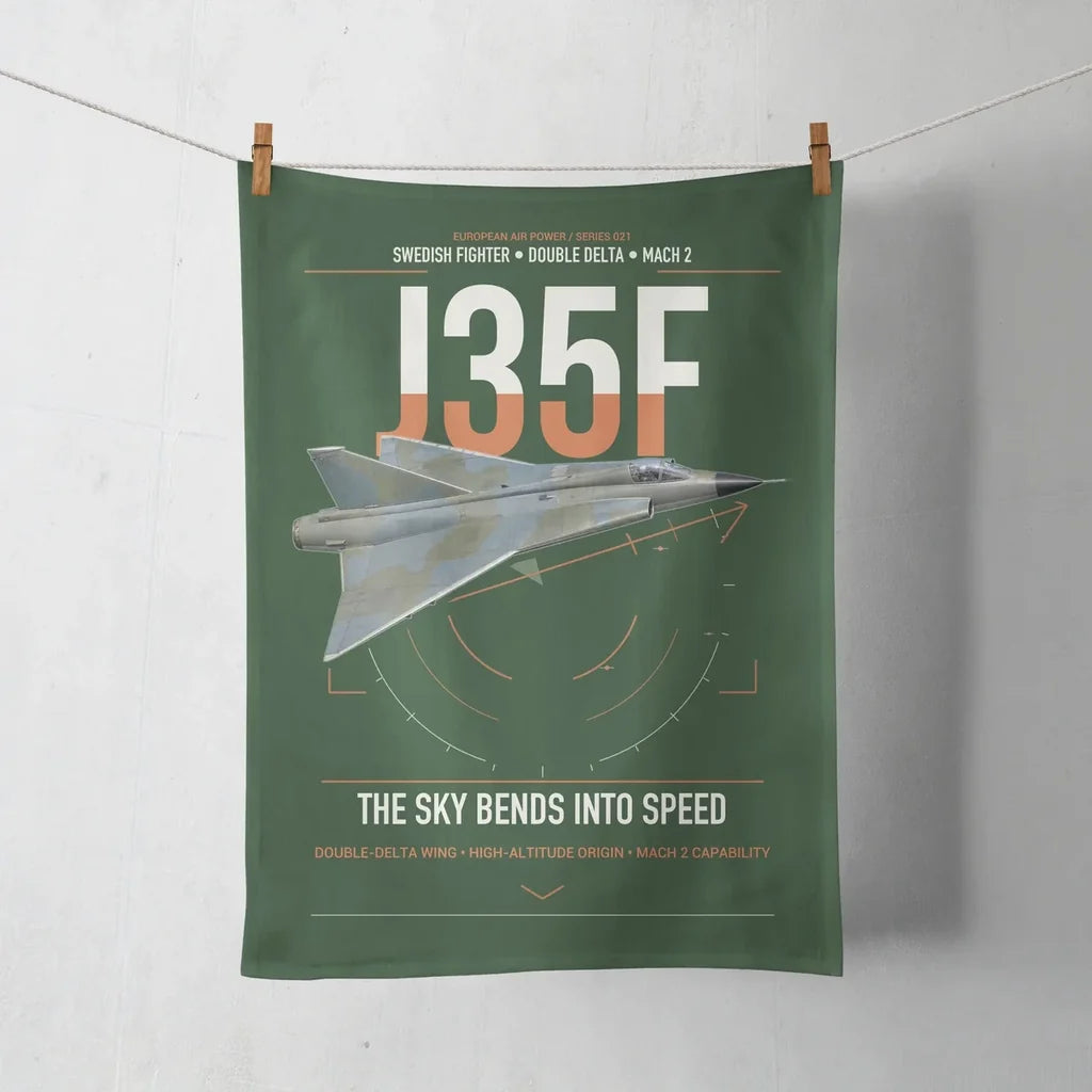 Saab J 35F Draken design on dark green towel