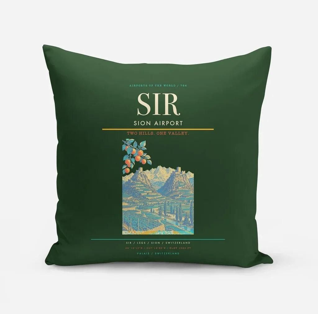 Sion Airport (SIR) design on dark green pillow