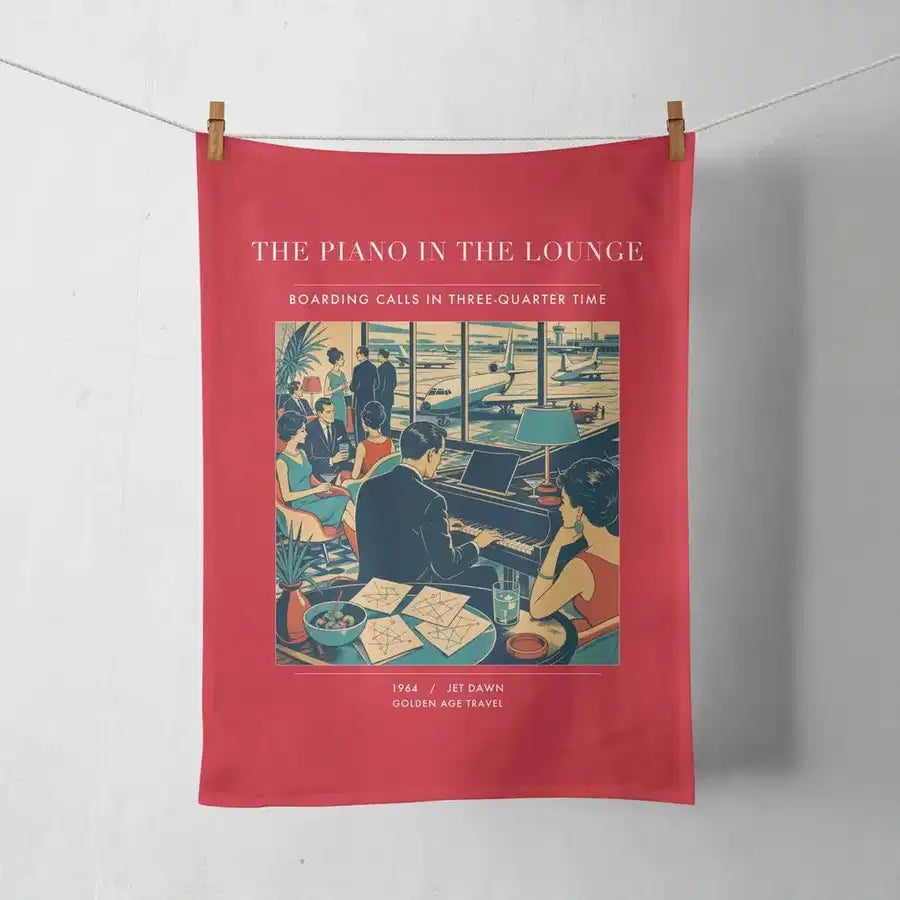 VINTAGE G4301 - The Piano In The Lounge - Designed Towels design on red