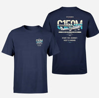 Thumbnail for Cessna 150M design on navy blue t-shirt, double-side print