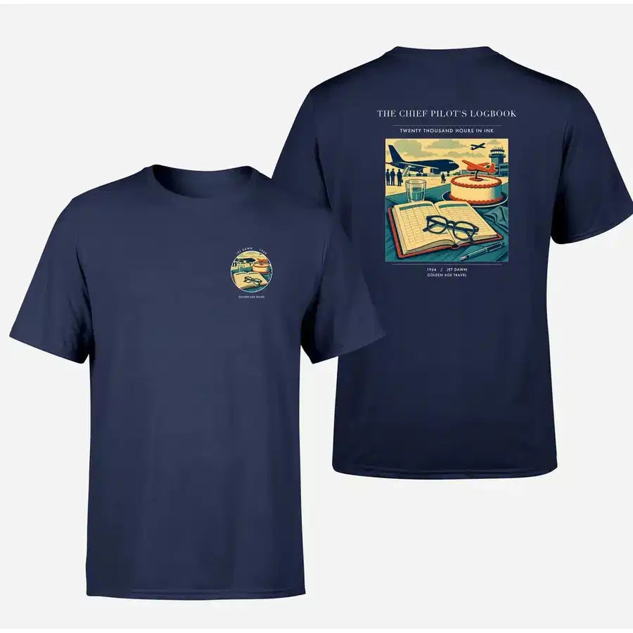 VINTAGE G4426 - The Chief Pilot's Logbook - Double-Side T-Shirt design on navyblue double side t shirt
