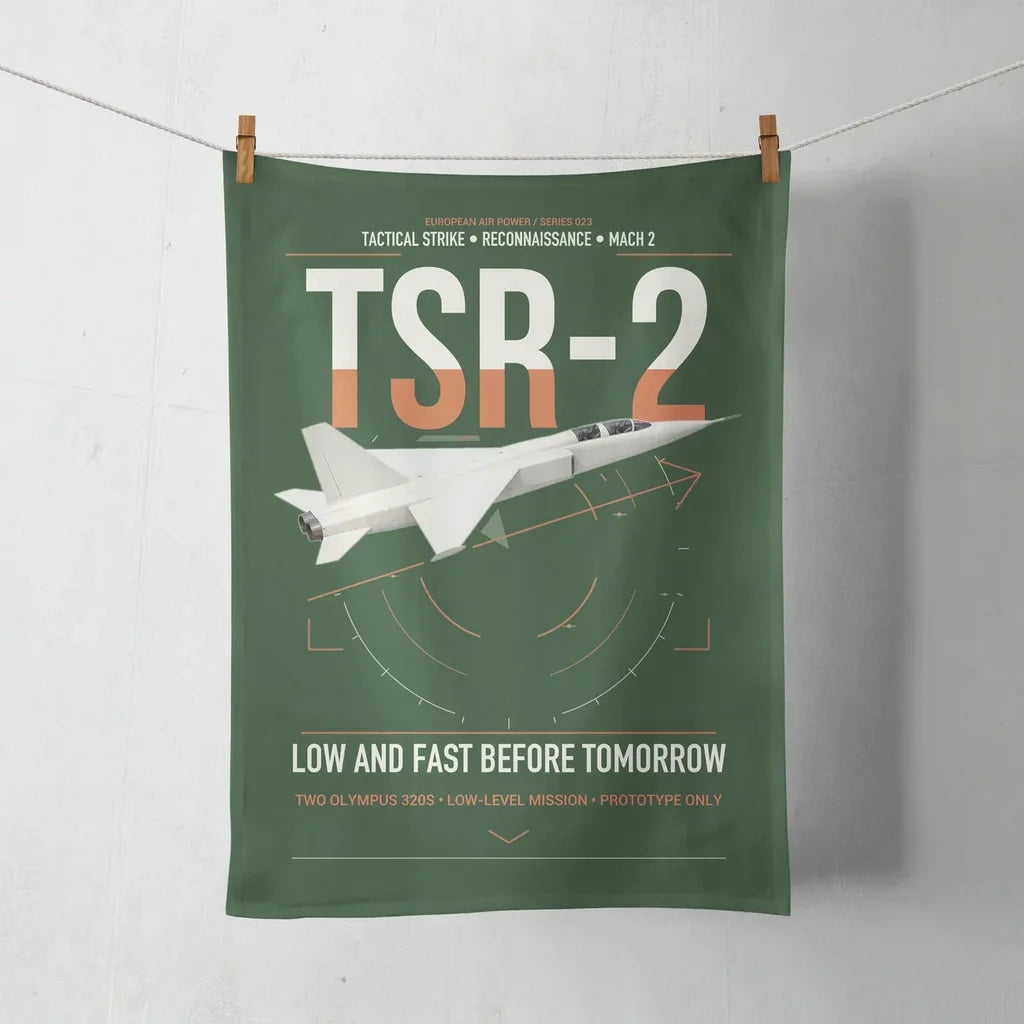 BAC TSR-2 design on dark green towel