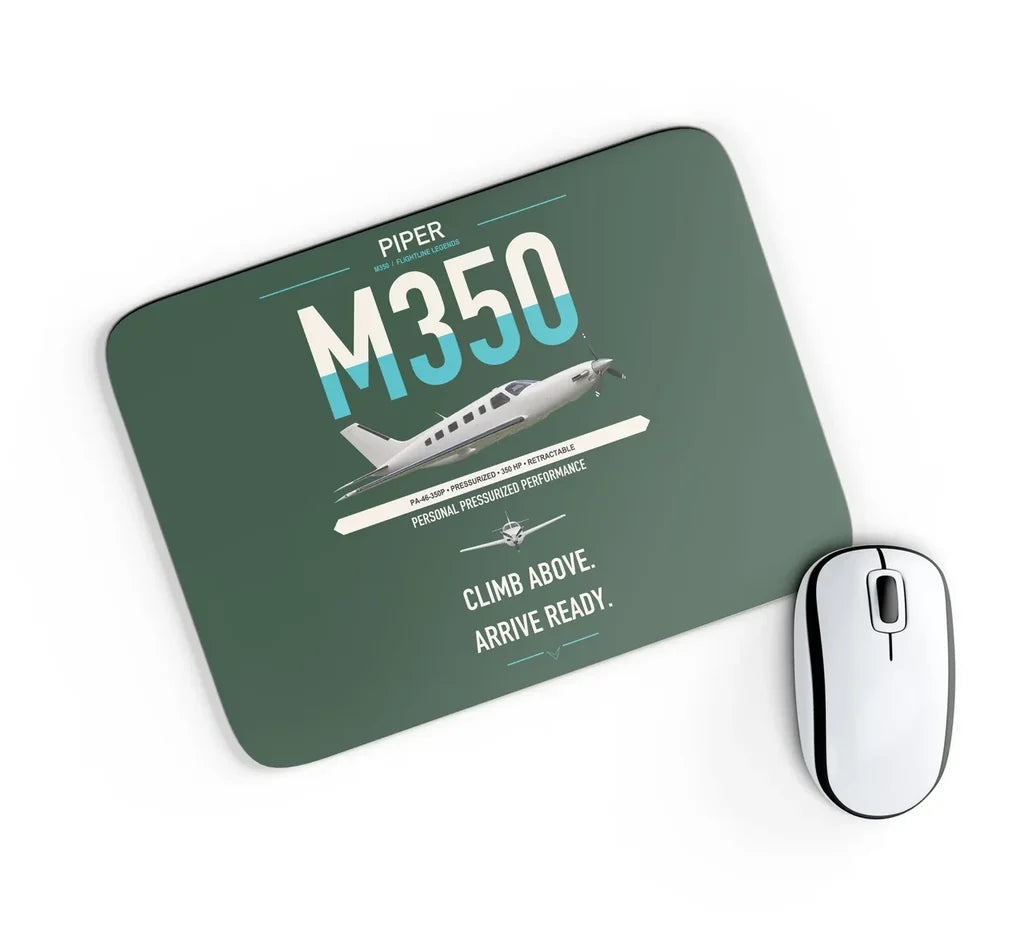 Piper M350 design on dark green rectangle mouse pad