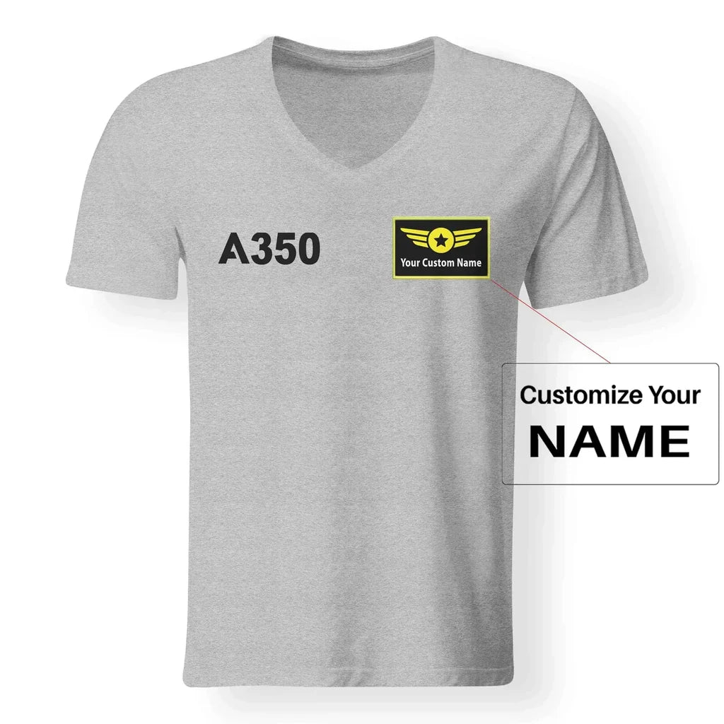 A350 Flat Text Designed V-Neck T-Shirts - view 13