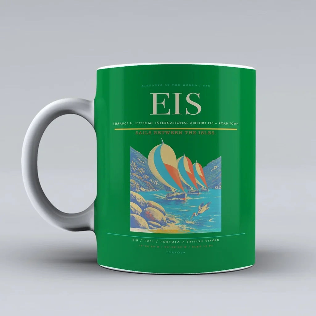 Terrance B. Lettsome International Airport (EIS) airport code design on green ceramic mug