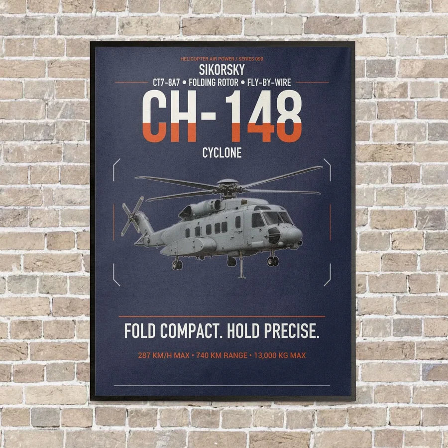 Sikorsky CH-148 Cyclone vertical canvas print - framed - navy blue background