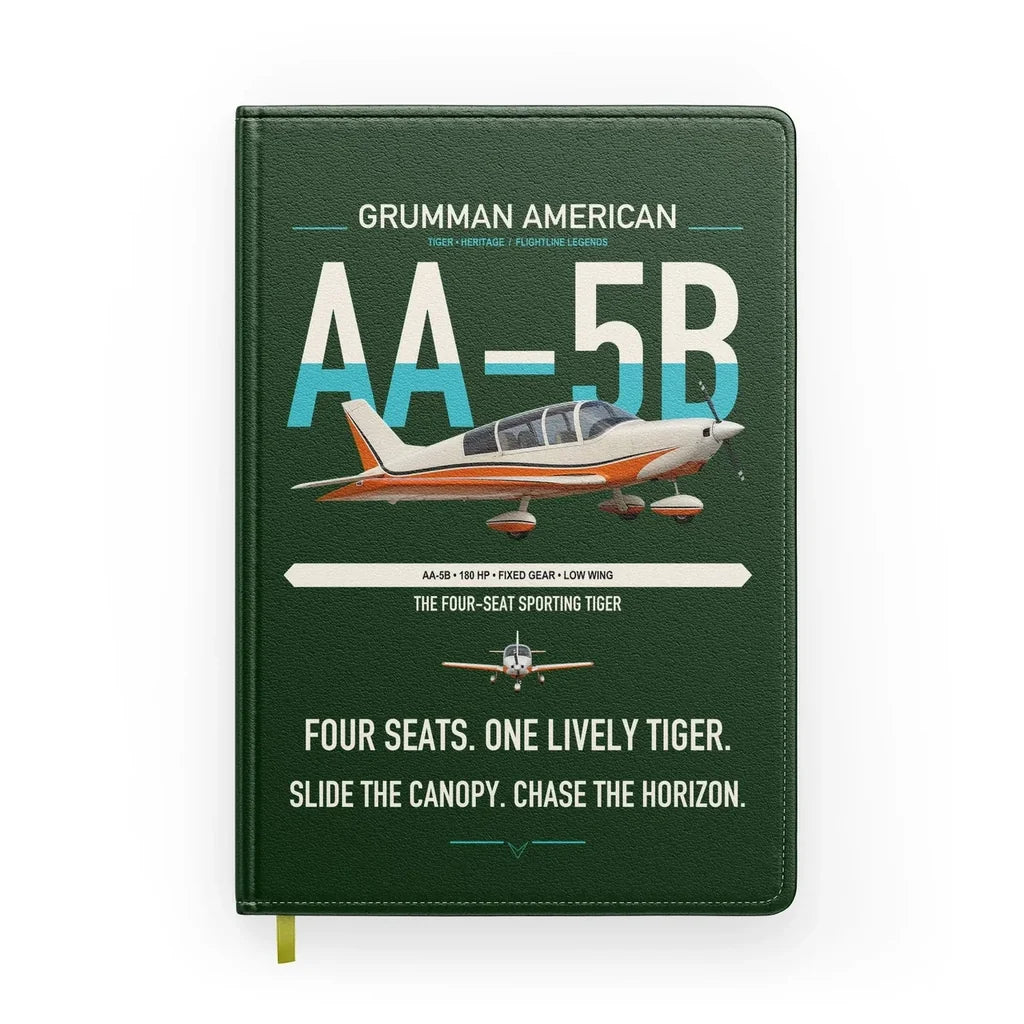 Grumman American AA-5B Tiger design on dark green notebook