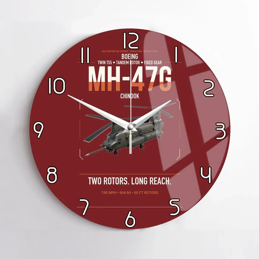 Boeing MH-47G Chinook design on dark red no frame wall clock