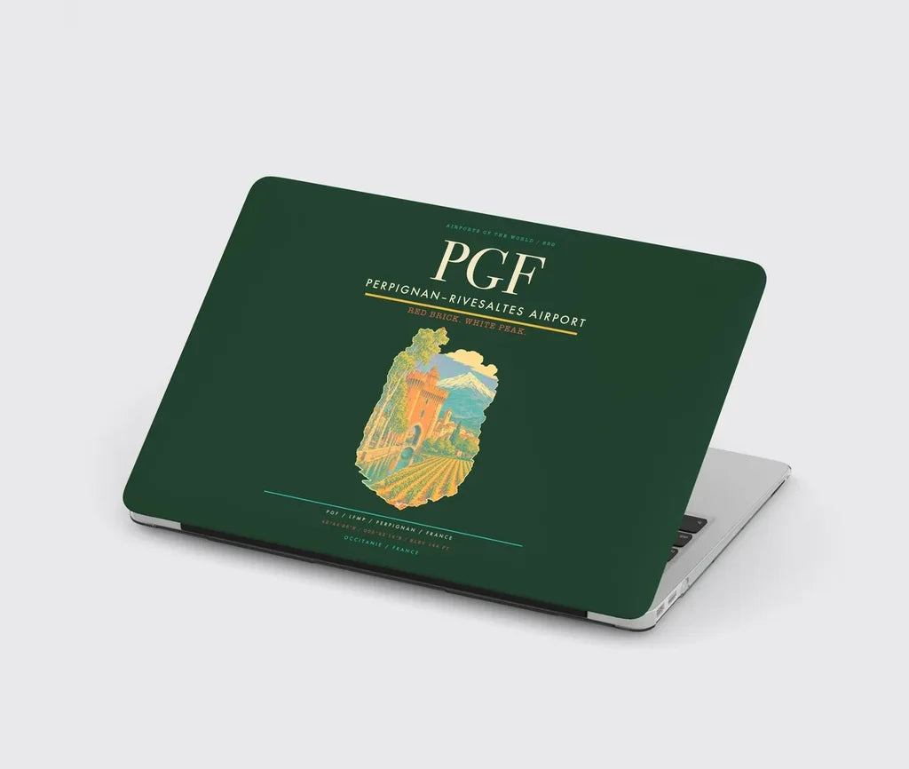 Perpignan–Rivesaltes Airport (PGF) design on dark green MacBook case