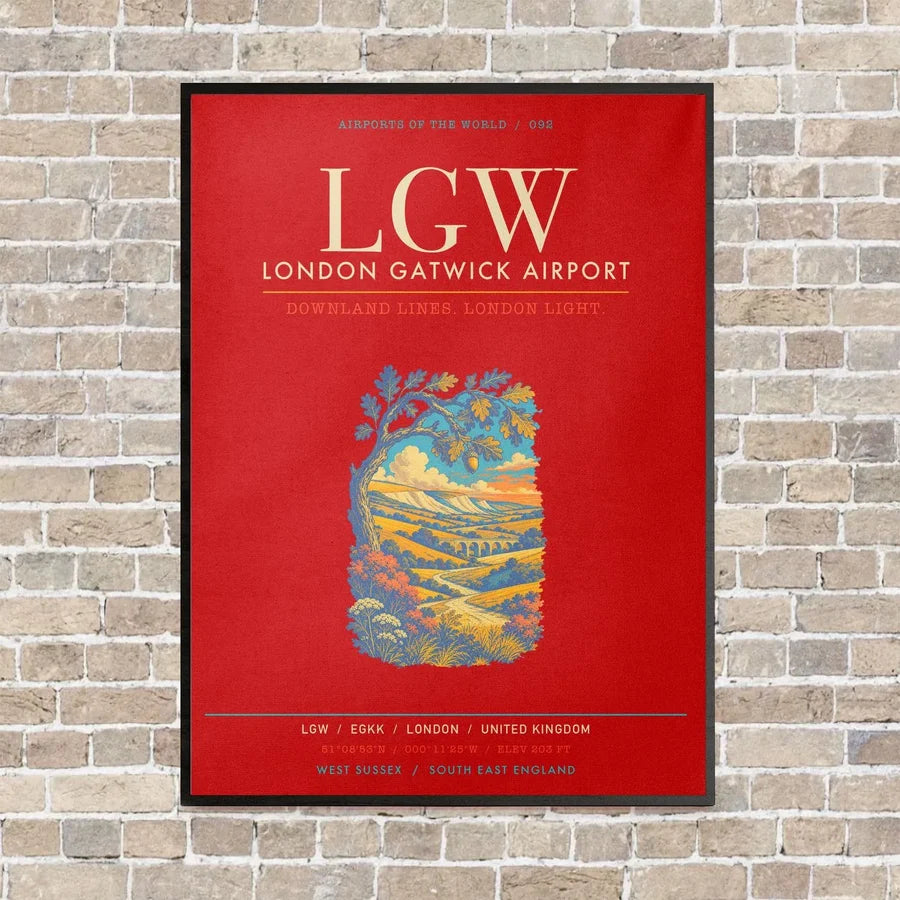 London Gatwick Airport LGW - Canvas Framed - Red