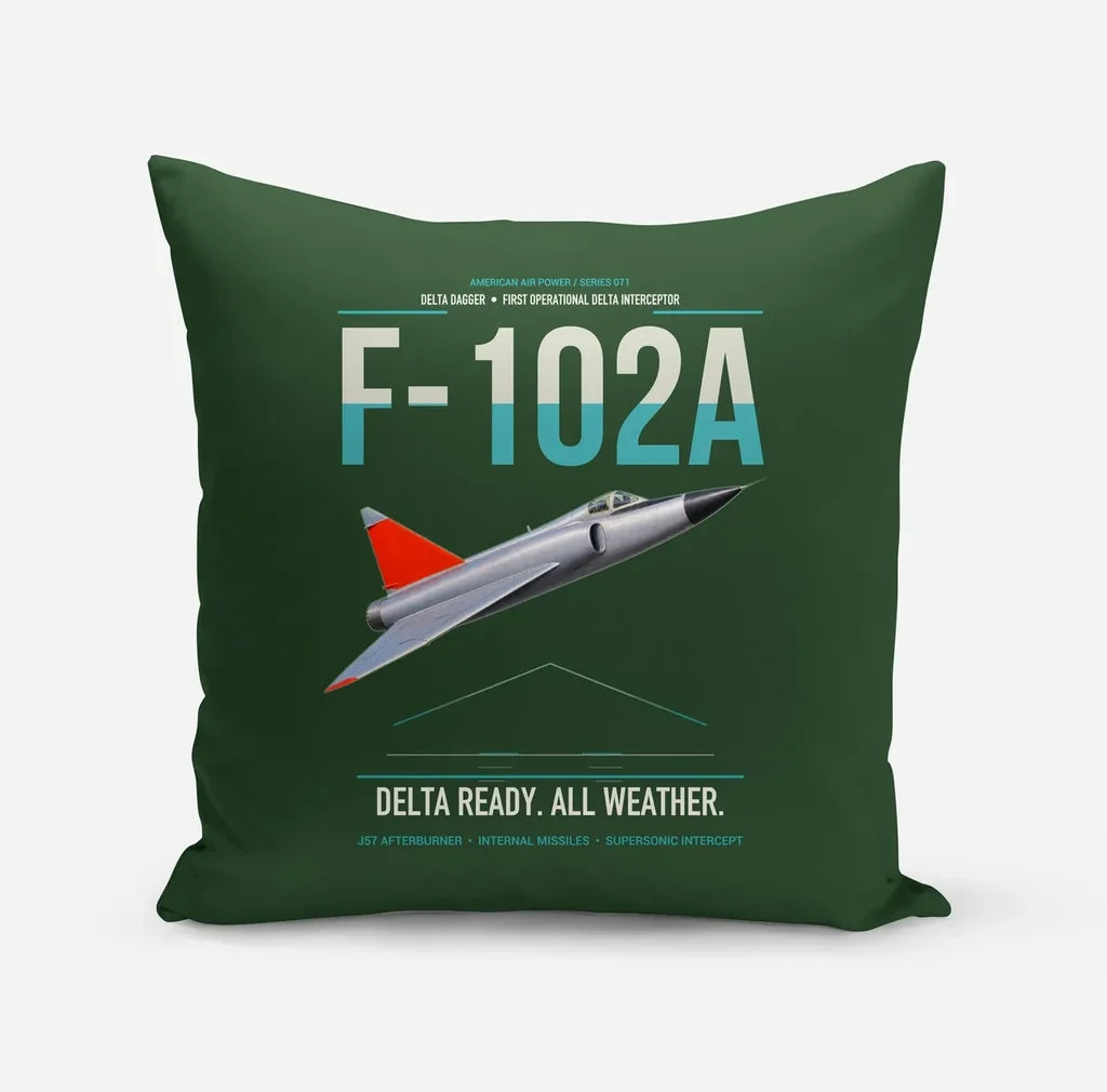 F-102A Delta Dagger design on dark green pillow