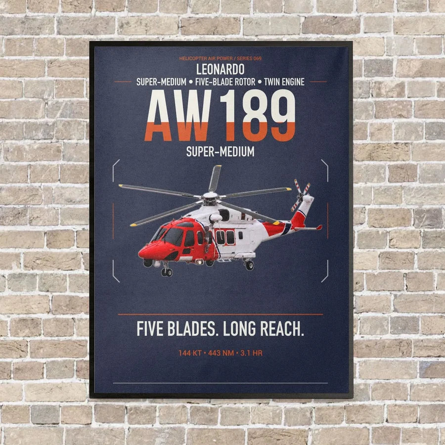 Leonardo AW189 vertical canvas print - framed - navy blue background