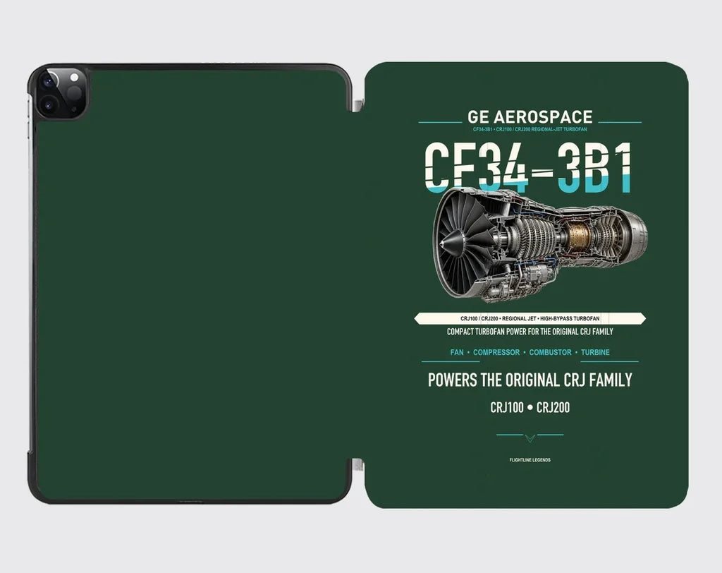 CF34-3B1 design on dark green ipad tablet case