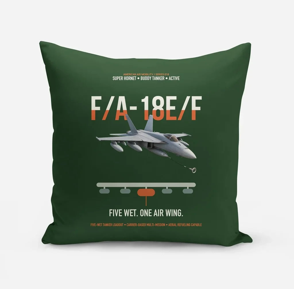 F A-18E F Buddy Tanker design on dark green pillow