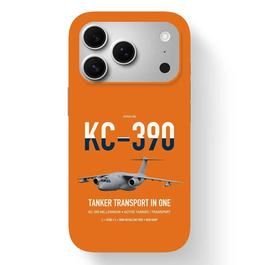 Embraer KC-390 Millennium design on orange magsafe iphone case, for iPhone 17 Pro