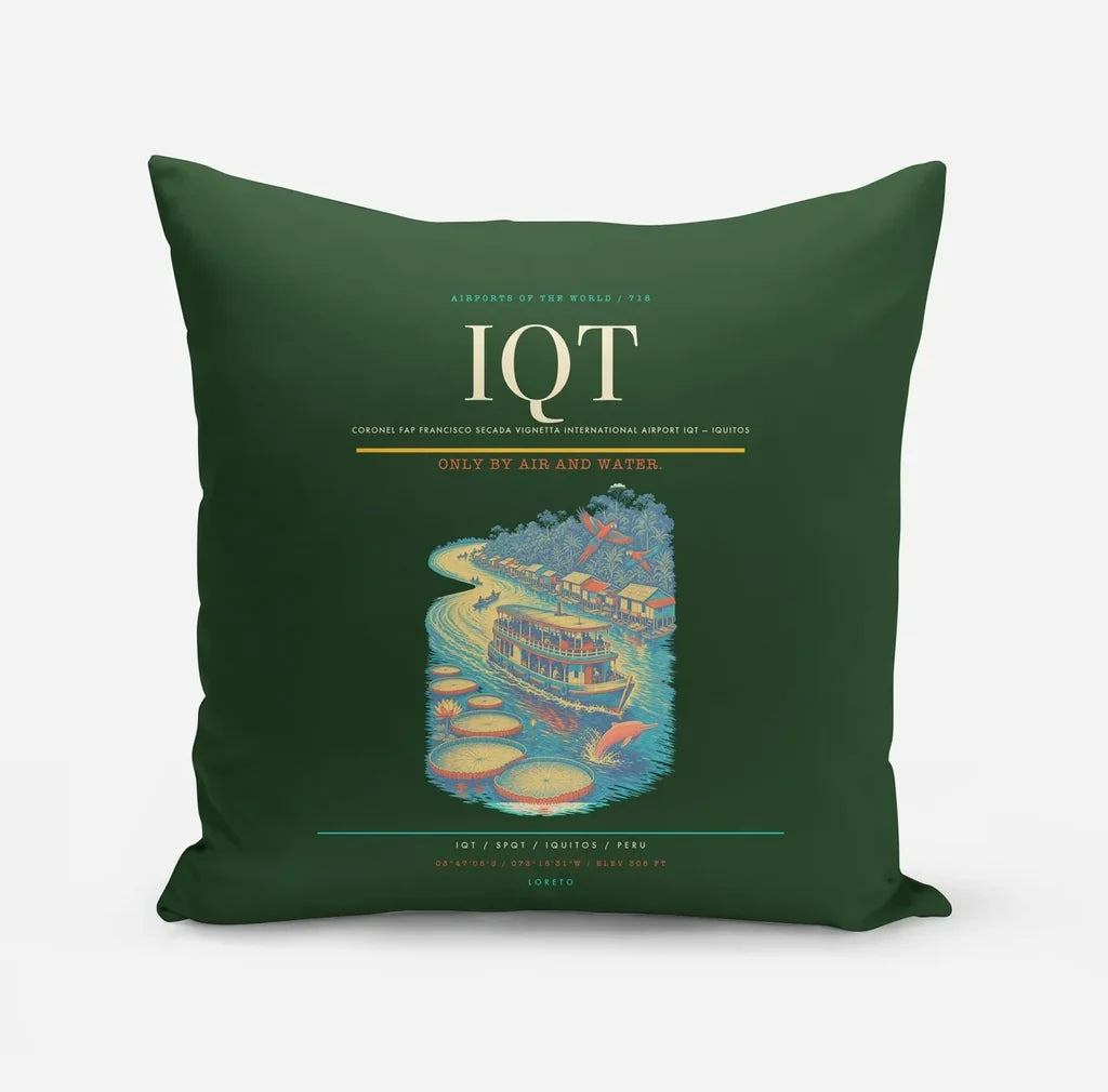 Coronel FAP Francisco Secada Vignetta International Airport (IQT) design on dark green pillow