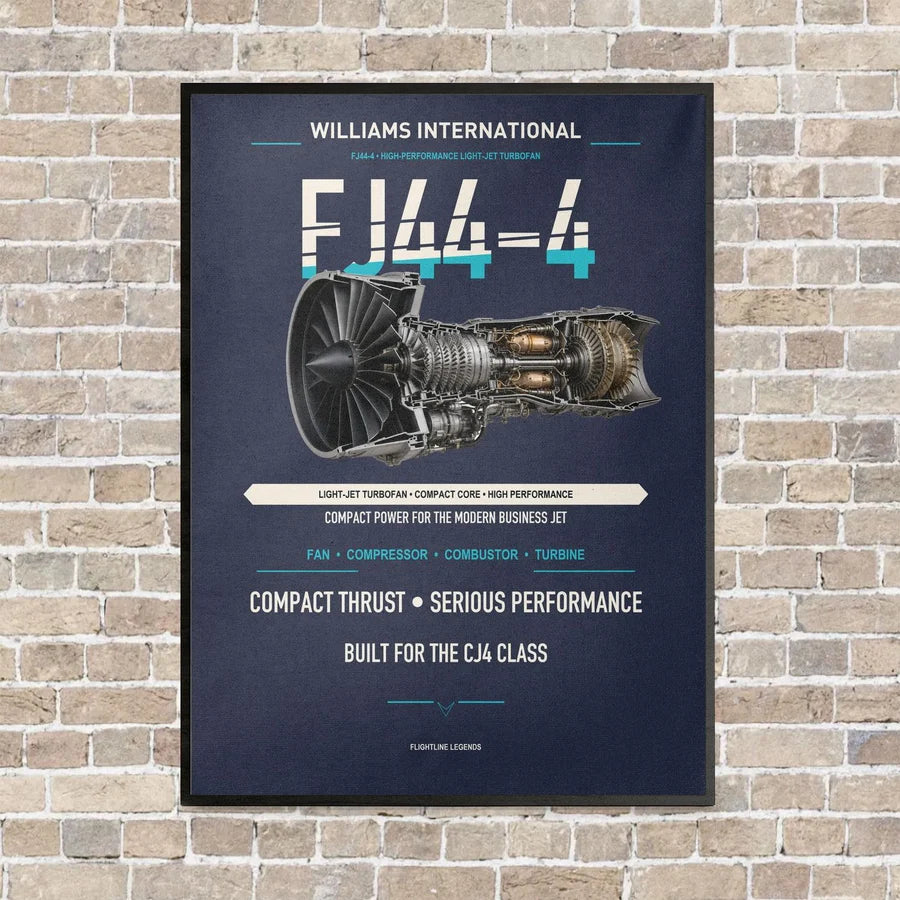 FJ44-4 vertical canvas print - framed - navy blue background