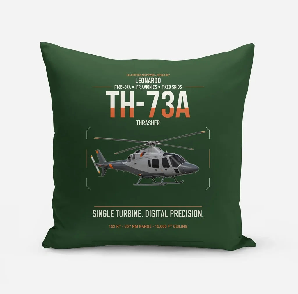 Leonardo TH-73A Thrasher design on dark green pillow
