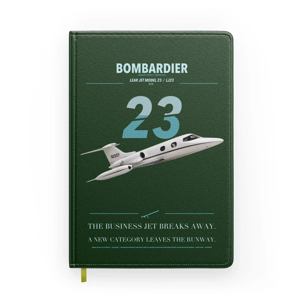 Bombardier Learjet 23 design on dark green notebook
