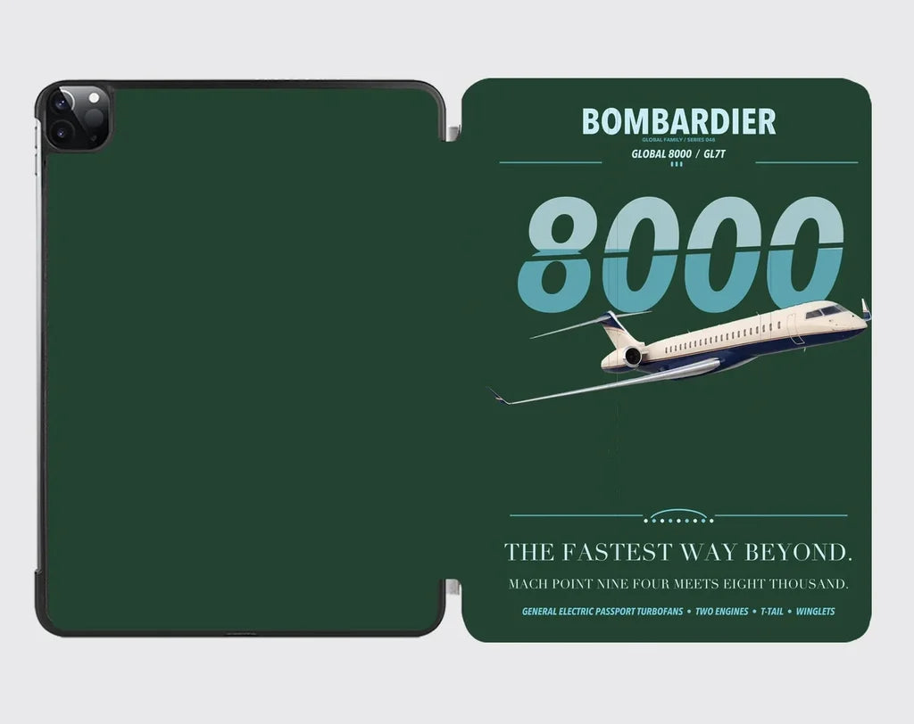 Bombardier Global 8000 design on dark green ipad tablet case
