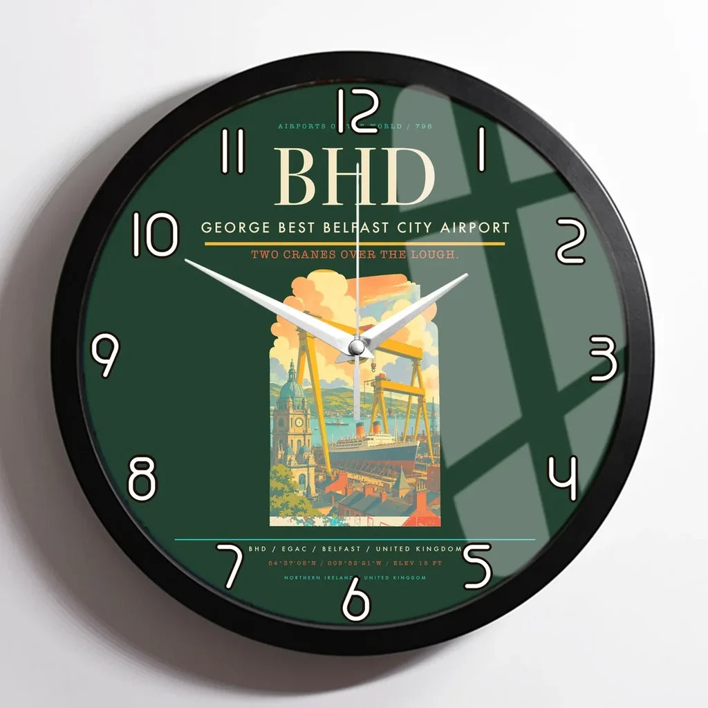 George Best Belfast City Airport BHD Wall-Clock Framed - Dark Green