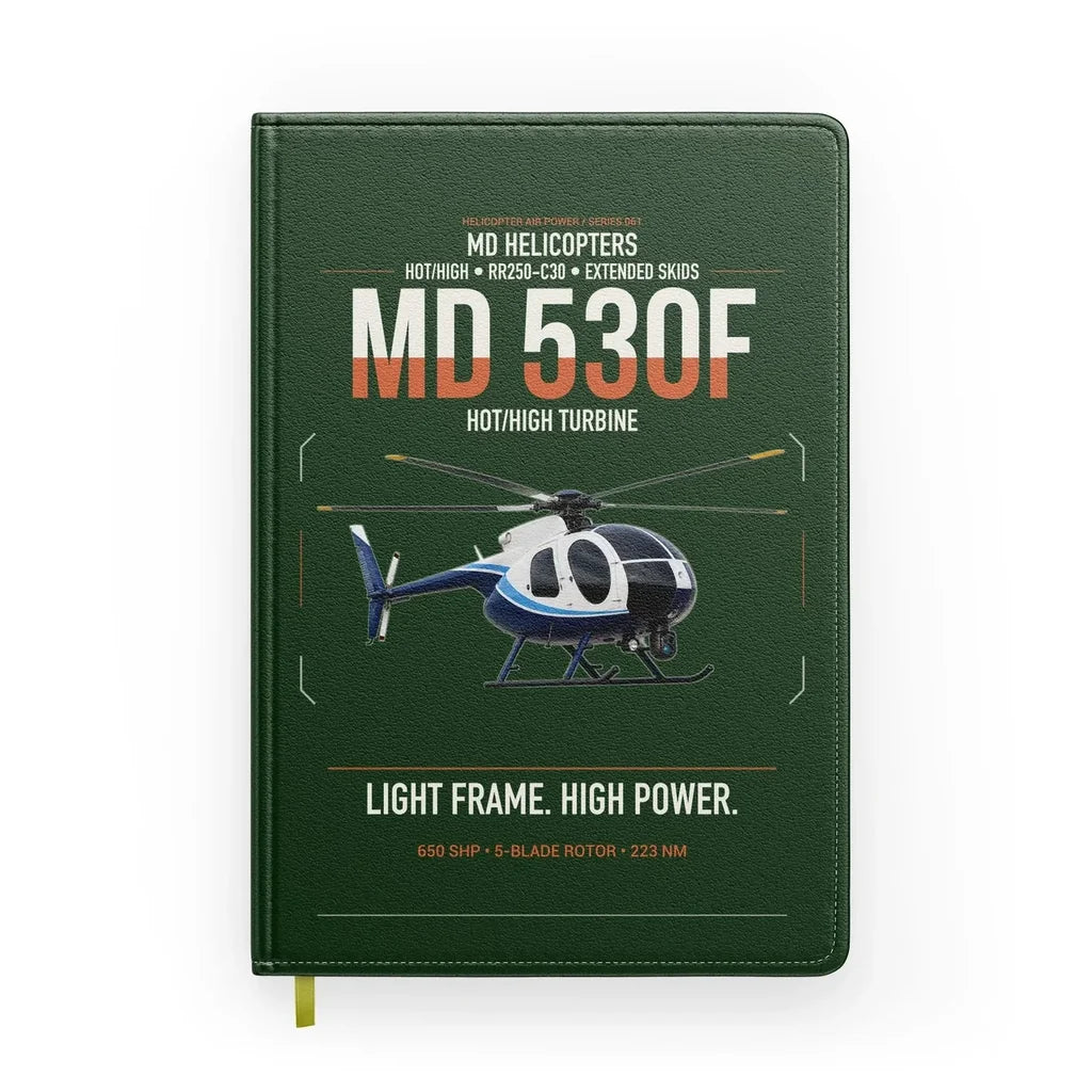 MD Helicopters MD 530F design on dark green notebook