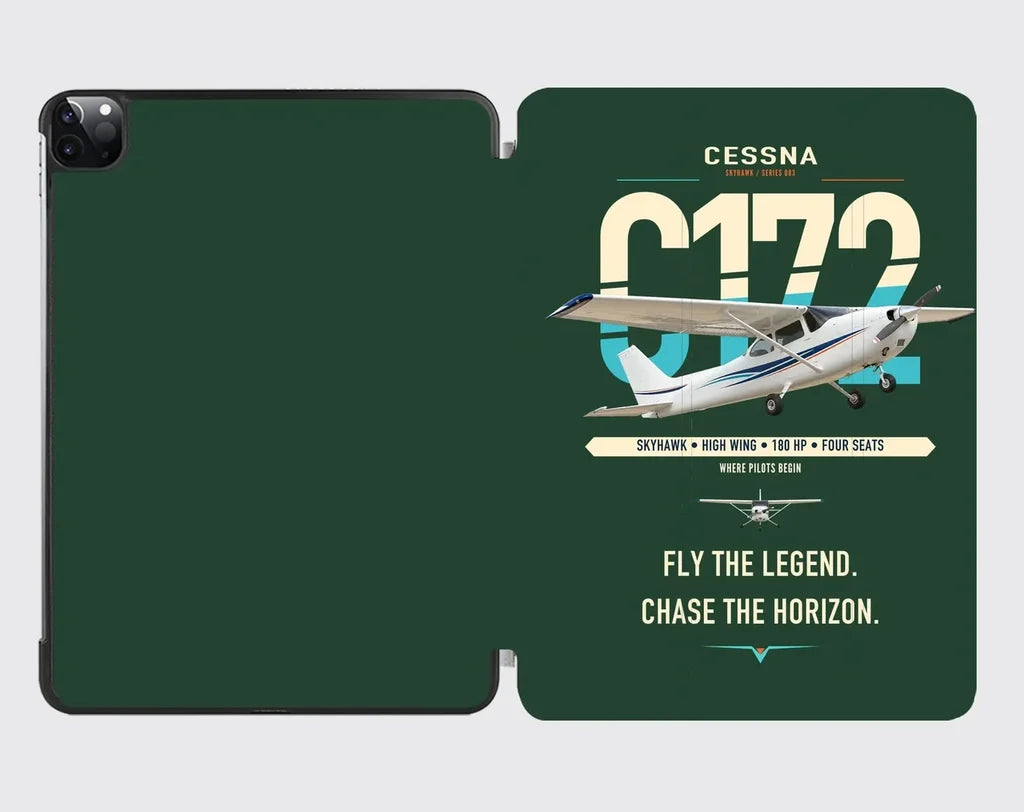 Cessna 172 Skyhawk design on dark green ipad tablet case