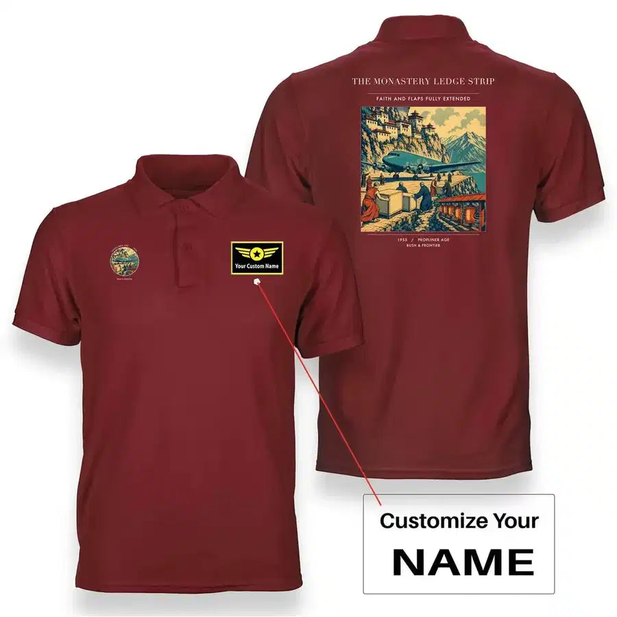 VINTAGE G4341 - The Monastery Ledge Strip - Double-Side Polo T-Shirt design on red+name