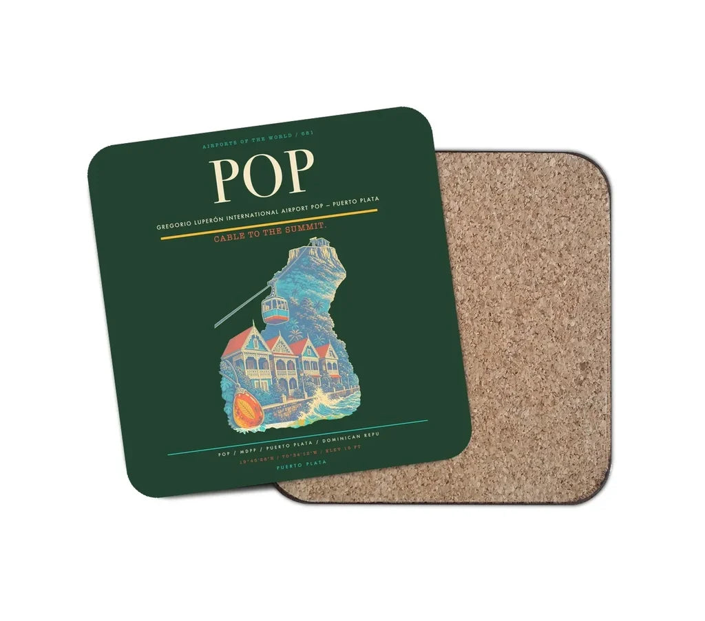 Gregorio Luperón International Airport (POP) design on dark green 1 piece coaster