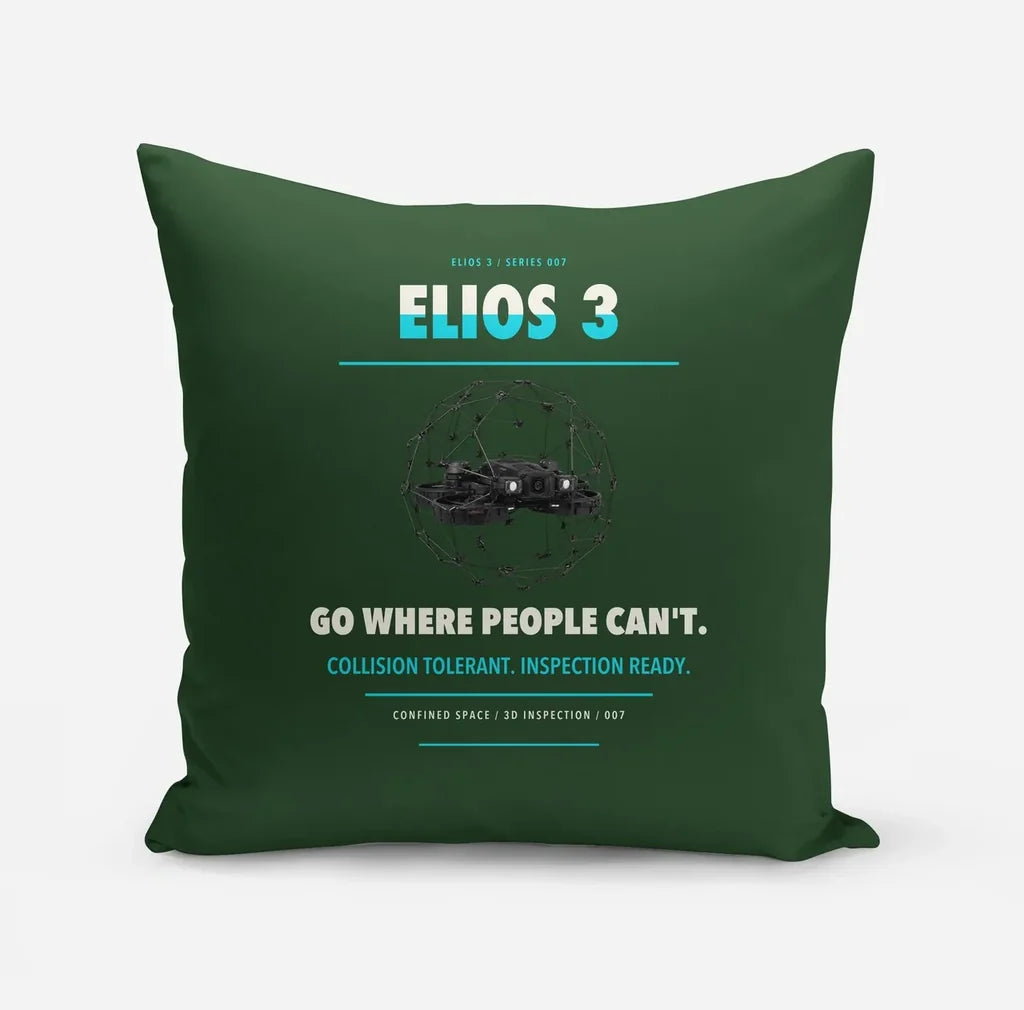 Flyability Elios 3 design on dark green pillow