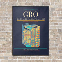 Thumbnail for Girona–Costa Brava Airport GRO vertical canvas print - framed - navy blue background