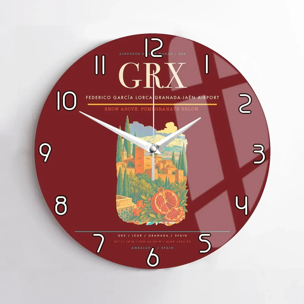 Federico García Lorca Granada-Jaén Airport (GRX) design on dark red no frame wall clock