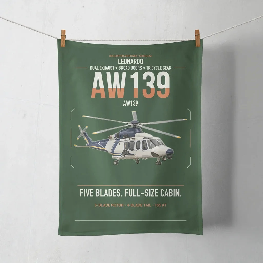 Leonardo AW139 design on dark green towel