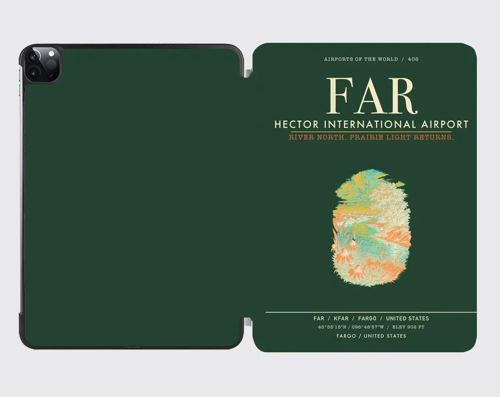 Hector International Airport (FAR) design on dark green ipad tablet case