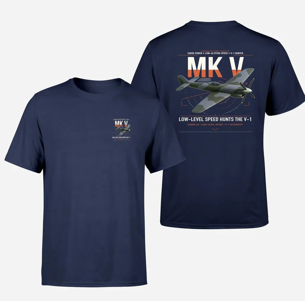 Hawker Tempest Mk V design on navy blue t-shirt, double-side print