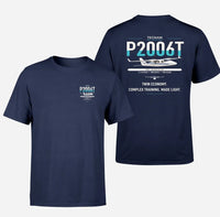 Thumbnail for Tecnam P2006T design on navy blue t-shirt, double-side print