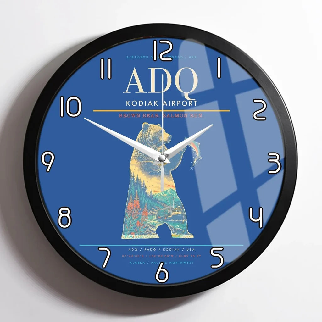 Kodiak Airport ADQ Wall-Clock Framed - Blue