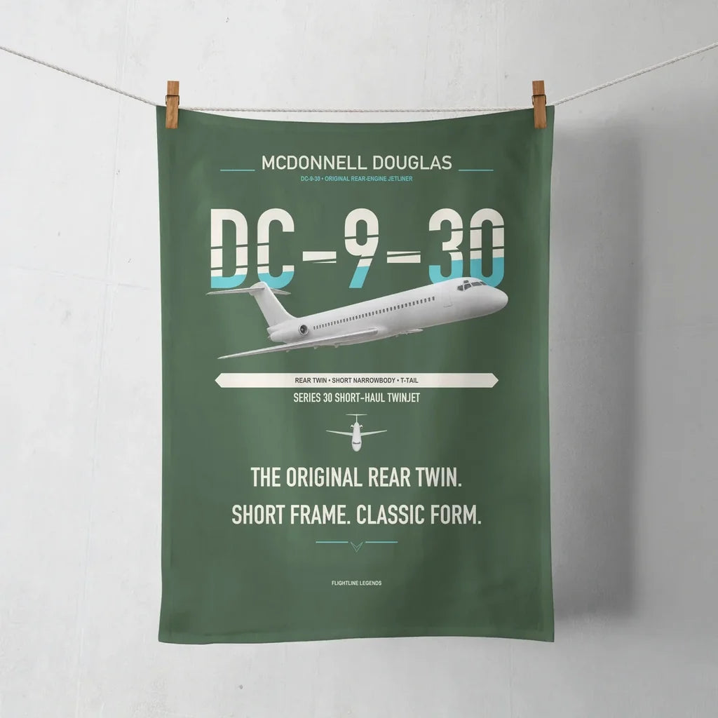McDonnell Douglas DC-9-30 design on dark green towel