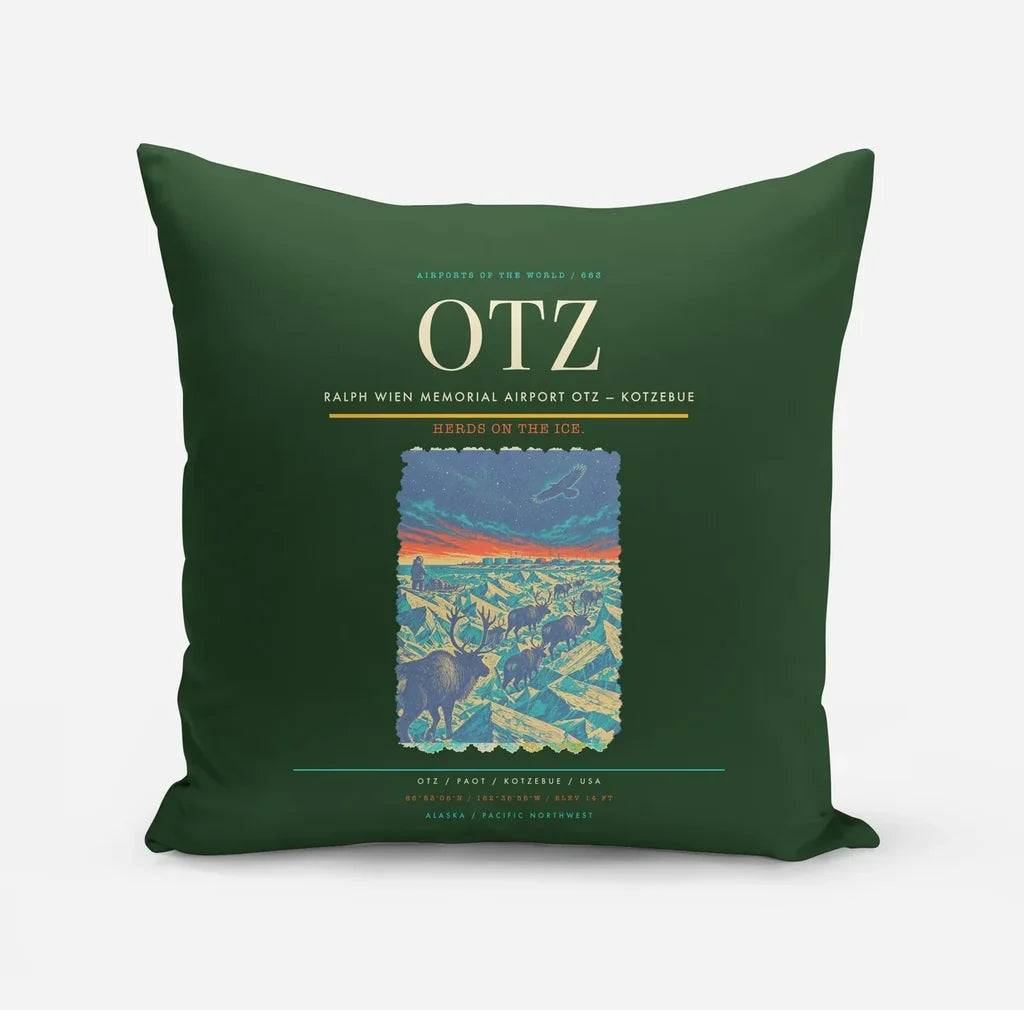 Ralph Wien Memorial Airport (OTZ) design on dark green pillow