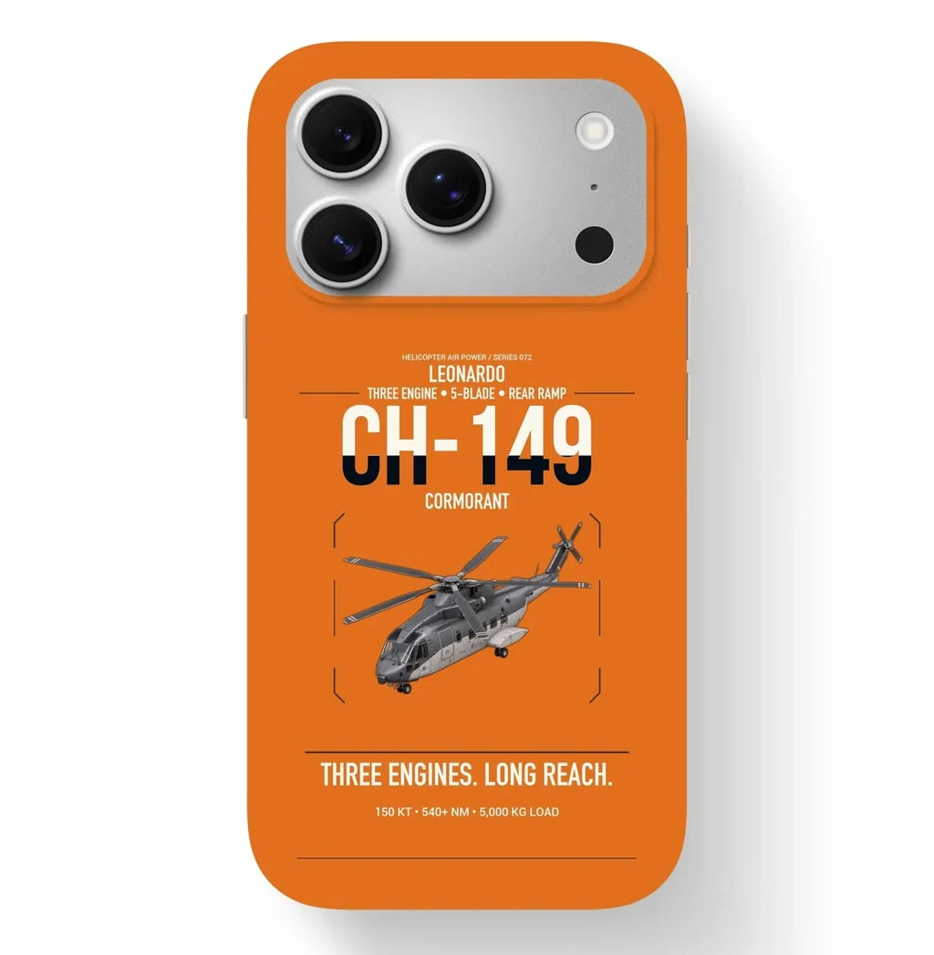 Leonardo CH-149 Cormorant design on orange magsafe iphone case, for iPhone 17 Pro