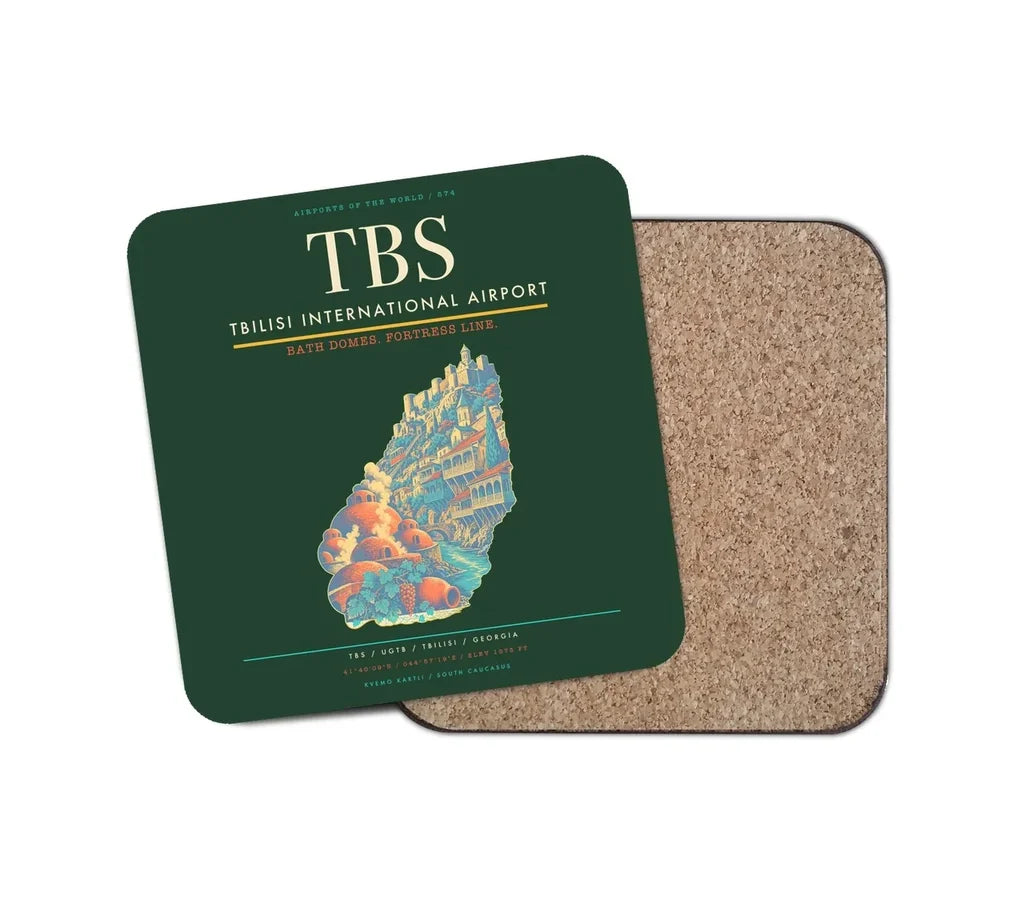 Tbilisi International Airport (TBS) design on dark green 1 piece coaster