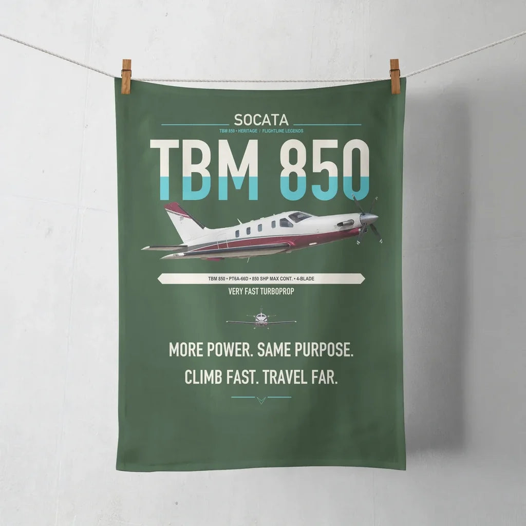 Socata TBM 850 design on dark green towel