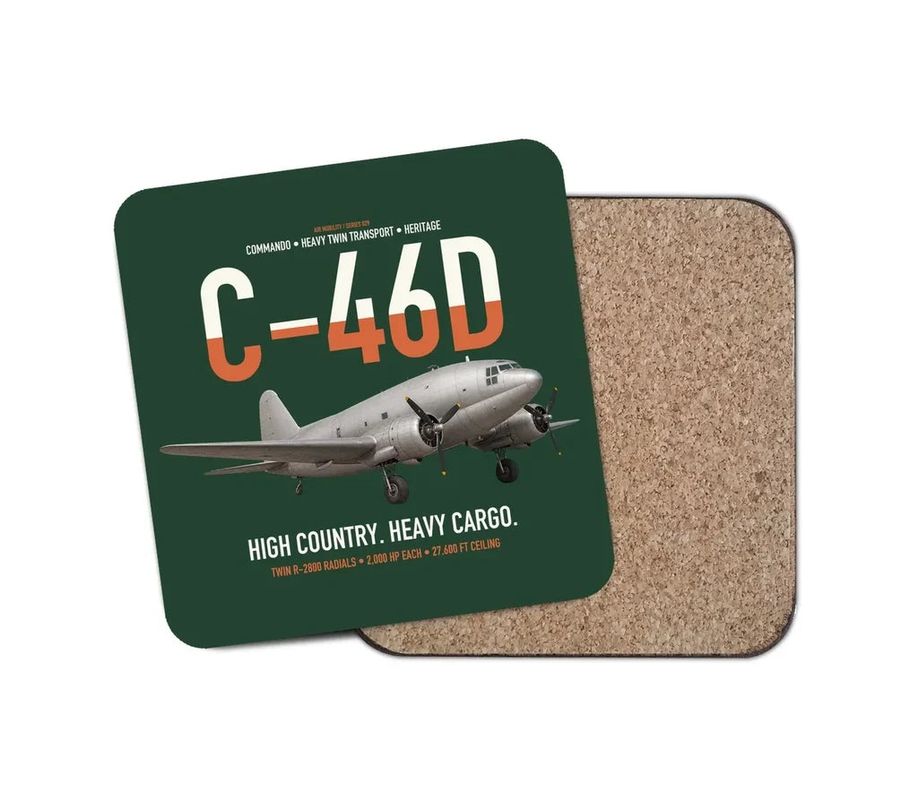 C-46D Commando design on dark green 1 piece coaster