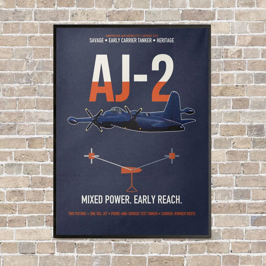 AJ-2 Savage Tanker vertical canvas print - framed - navy blue background