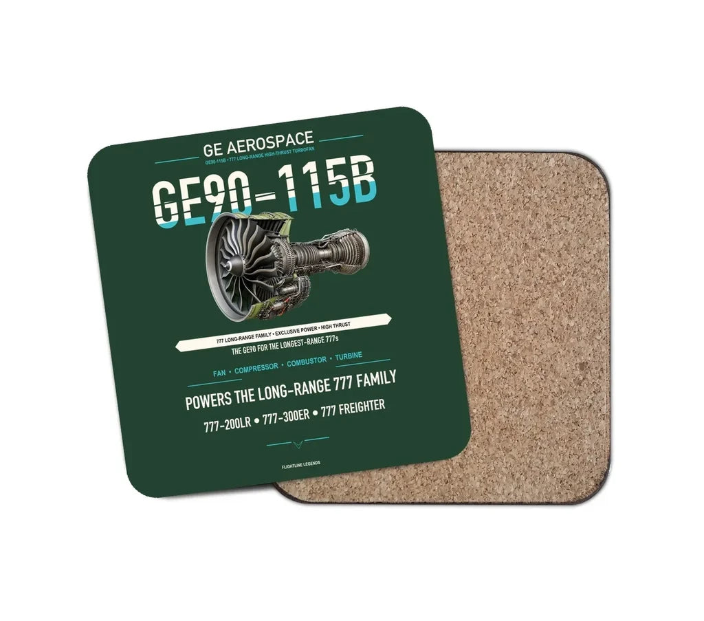 GE90-115B design on dark green 1 piece coaster