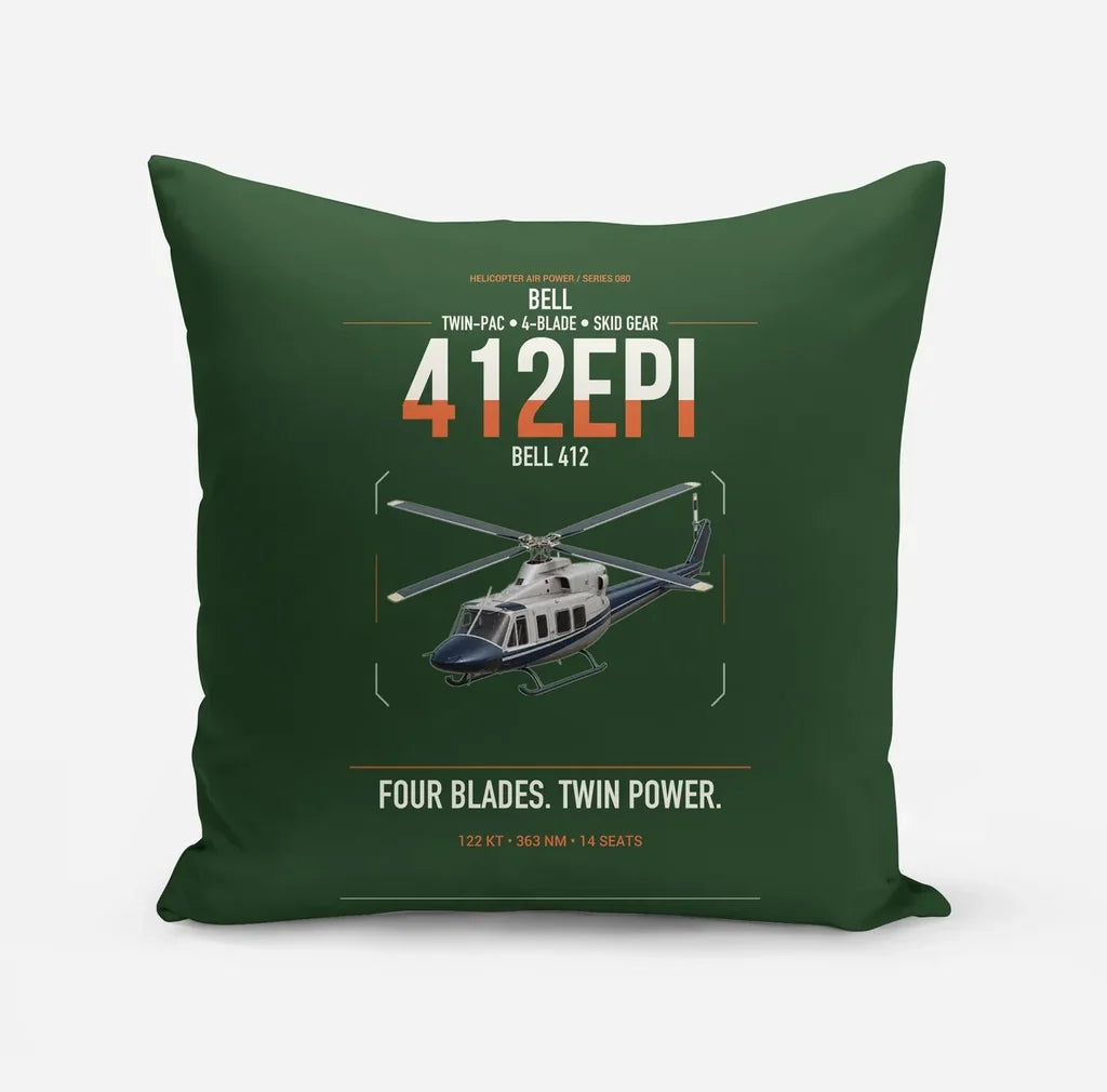 Bell 412EPI design on dark green pillow