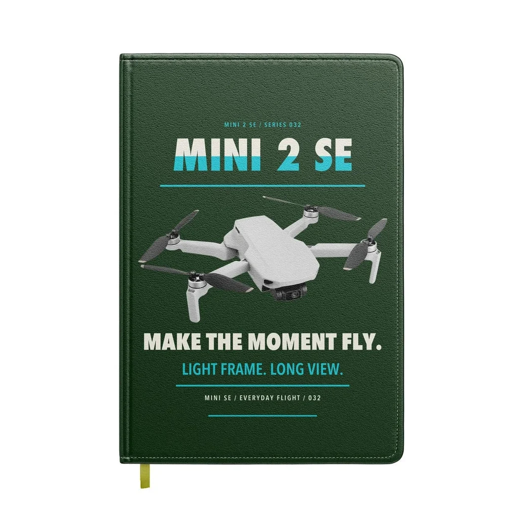 DJI Mini 2 SE design on dark green notebook